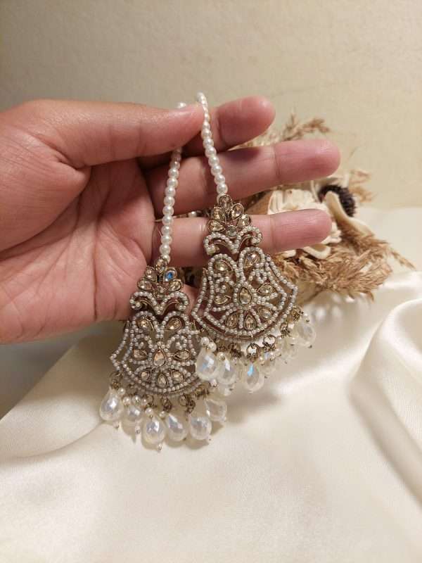 Jaipuri Style Earrings – Elegant White & Golden Tones - Image 3