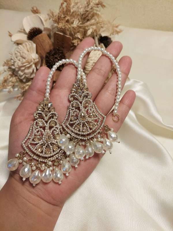 Jaipuri Style Earrings – Elegant White & Golden Tones - Image 2