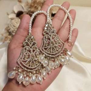Jaipuri Style Earrings – Elegant White & Golden Tones
