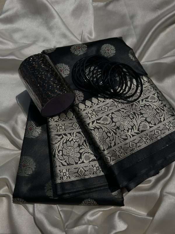 Elegant Black Katan Silk Saree with Intricate Silver Zari Work