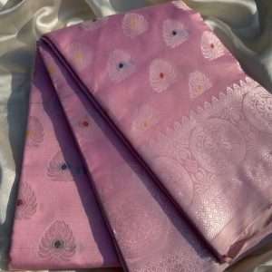 Elegant Pink Meenakari Katan Silk Saree – Timeless Grace Without Blouse Piece
