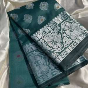 Elegant Green Silk Saree with Intricate Floral Patterns